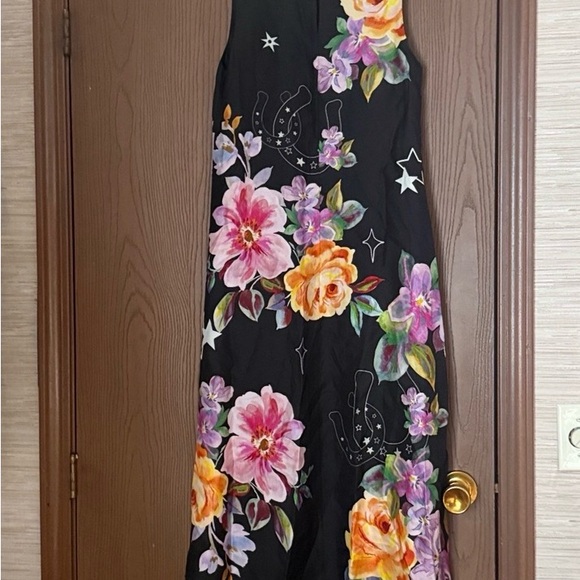 Johnny Was Karolina Black tea length Kasumi Dress with Vibrant Floral Patterns - Picture 2 of 15